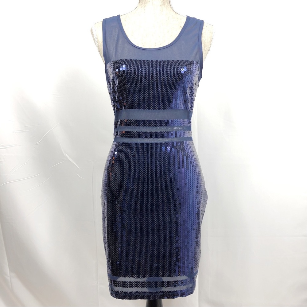 2b Bebe | Navy Blue Sleeveless Sequin Dress - Picture 1 of 8